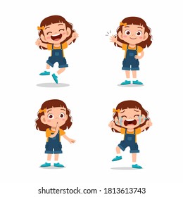 cute little kid girl pose with various expression set