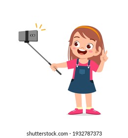 cute little kid girl pose and selfie in front of camera