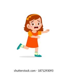 cute little kid girl scared and run expression gesture