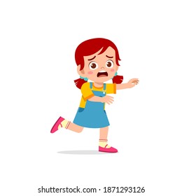 cute little kid girl scared and run expression gesture