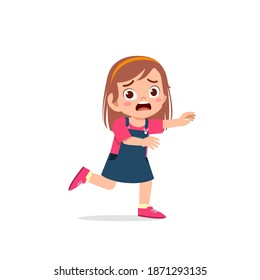 Cute Little Kid Girl Scared And Run Expression Gesture