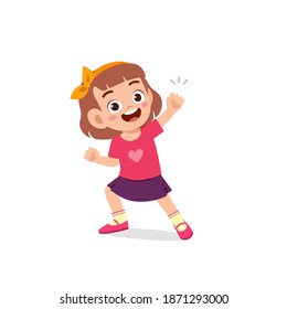 cute little kid girl show win fist up expression gesture