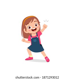 cute little kid girl show win fist up expression gesture
