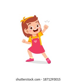 cute little kid girl show win fist up expression gesture