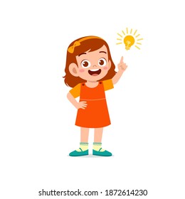 cute little kid girl show idea pose expression with light bulb sign