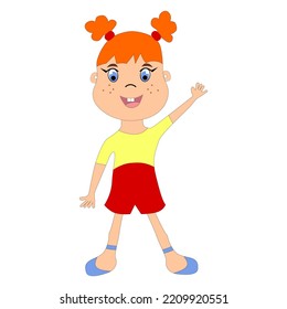 Cute little kid girl show happy and friendly pose expression. Little Kid Cartoon. Happy Female Character Isolated on White Background.
Vector illustration