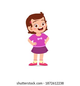 cute little kid girl stand smile with arm on hip pose expression