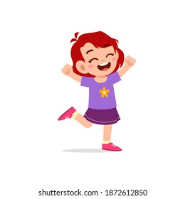cute little kid girl stand happy celebrating pose expression