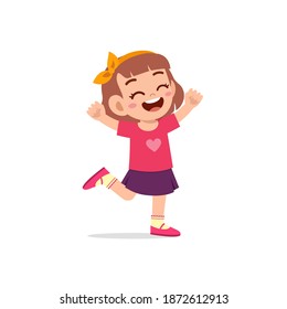 cute little kid girl stand happy celebrating pose expression