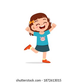 cute little kid girl stand happy celebrating pose expression