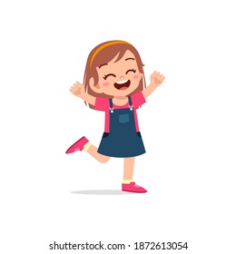 Cute Little Kid Girl Stand Happy Celebrating Pose Expression