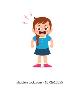 cute little kid girl stand and show angry pose expression