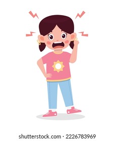 Cute little kid girl stand and show angry expression cartoon illustration