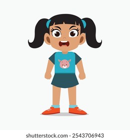 Cute little kid girl stand and show angry pose expression