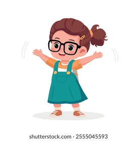 cute little kid girl stand happy celebrating pose expression