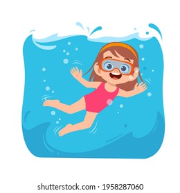 cute little kid girl swim under water on summer holiday