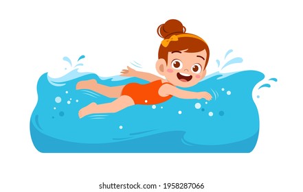 cute little kid girl swim under water on summer holiday