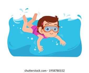 cute little kid girl swim under water on summer holiday