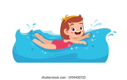 cute little kid girl swim under water on summer holiday