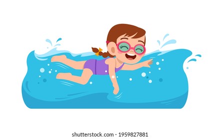 cute little kid girl swim under water on summer holiday