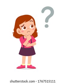 cute little kid girl think with question mark