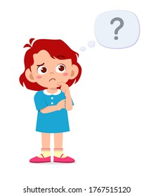 cute little kid girl think with question mark