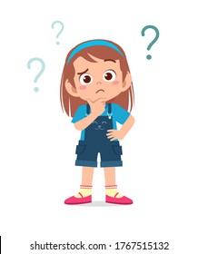 cute little kid girl think with question mark
