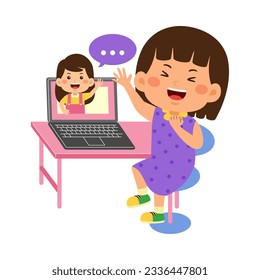 cute little kid girl use laptop 