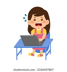 cute little kid girl use laptop 