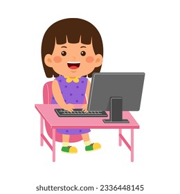 cute little kid girl use computer