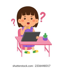 cute little kid girl use graphic tablet