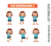 cute little kid girl in various expressions and gesture set