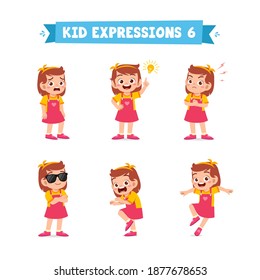 cute little kid girl in various expressions and gesture set