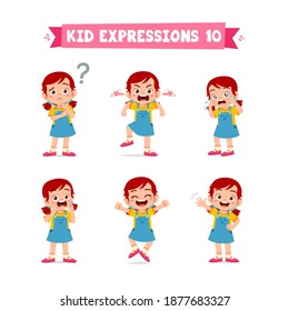 Cute Little Kid Girl In Various Expressions And Gesture Set