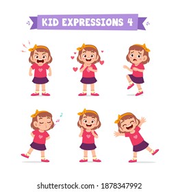 cute little kid girl in various expressions and gesture set