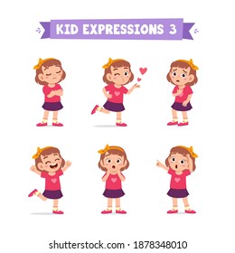 cute little kid girl in various expressions and gesture set