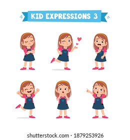 cute little kid girl in various expressions and gesture set