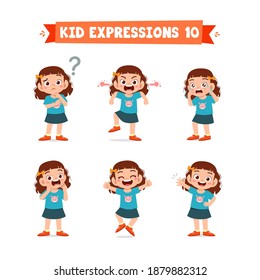 cute little kid girl in various expressions and gesture set