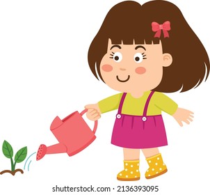 Cute Little Kid Girl Watering Flower Stock Vector (Royalty Free ...