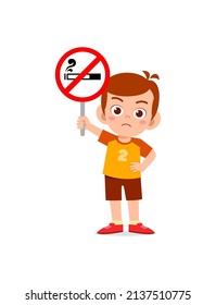 cute little kid holding board about smoking