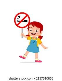 cute little kid holding board about smoking