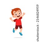 cute little kid jump and feel happy