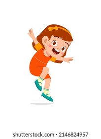 cute little kid jump and feel happy