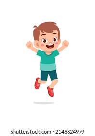 cute little kid jump and feel happy