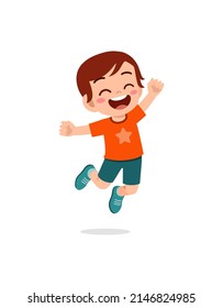 cute little kid jump and feel happy