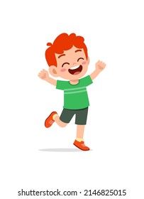 cute little kid jump and feel happy
