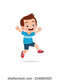 cute little kid jump and feel happy