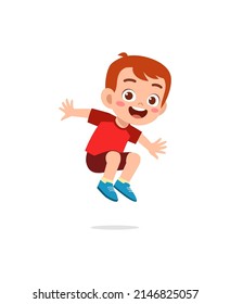 cute little kid jump and feel happy