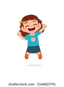 cute little kid jump and feel happy