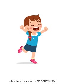 cute little kid jump and feel happy